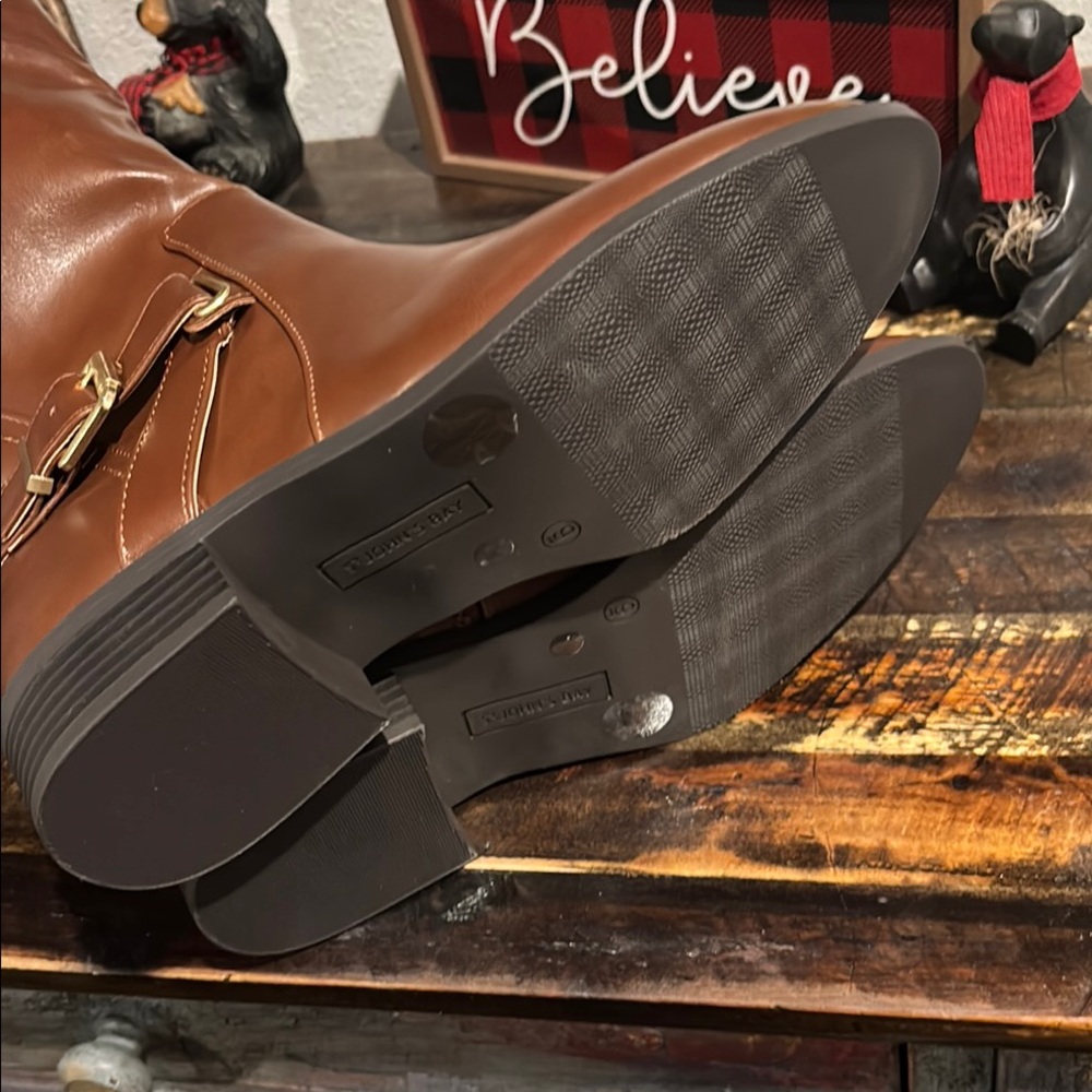 Brown Faux Leather Knee-High Riding Boots Wide Calf and Wide Width - Picture 4 of 6